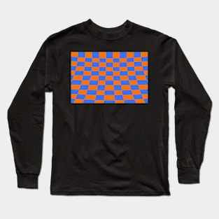 Warped perspective coloured checker board effect grid orange and blue Long Sleeve T-Shirt